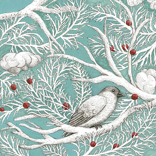 Peaceful Winter Bird Saisons reproduction