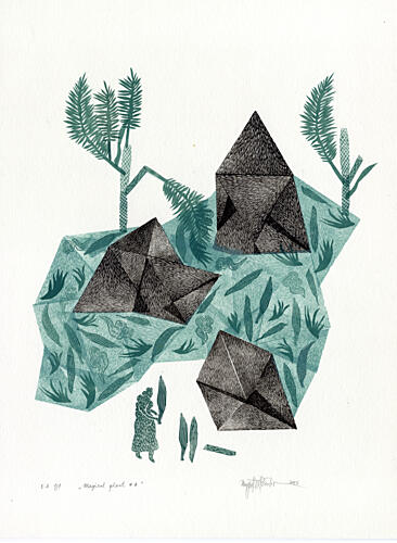 Mystical Geometric Forest Surréaliste reproduction