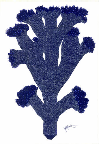 Indigo Coral Branches Art Print
