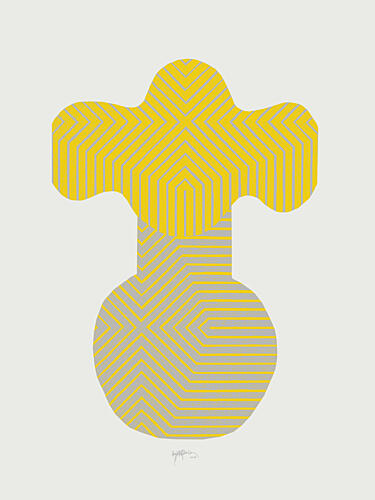 Yellow Grey Op Art Vase Geometric Print