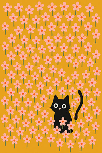 Playful Floral Cat Art Print
