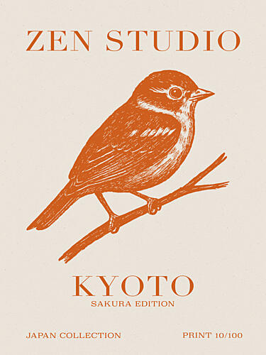 Kyoto Sparrow Scene Art Print