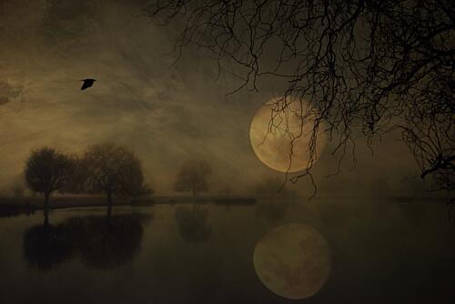 Misty Moon Reflection Art Print