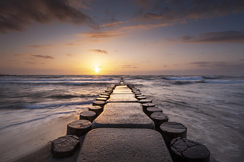Golden Hour Ocean Groyne Art Print