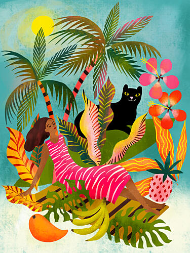 Tropical Woman Panther Art Print