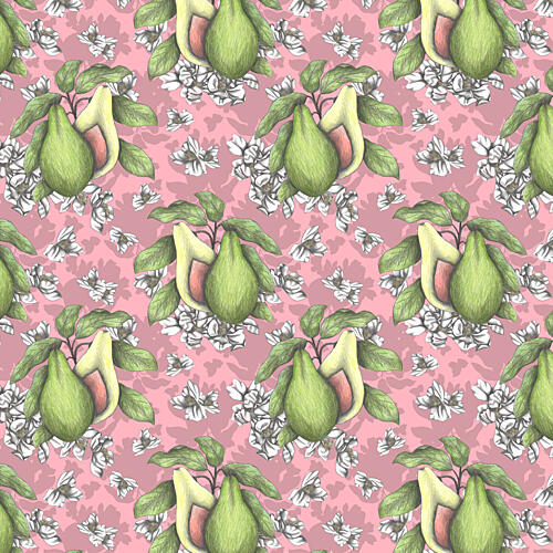 Green Pears Pink Bloom Art Print