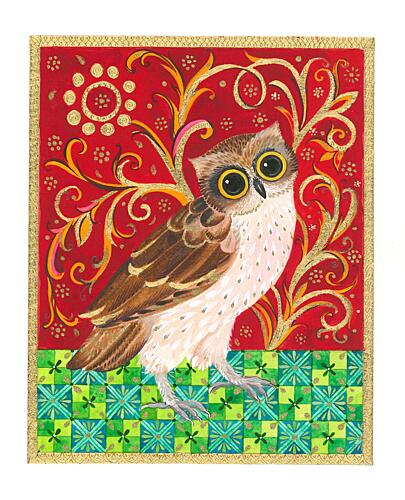 Medieval Owl Red Art Print