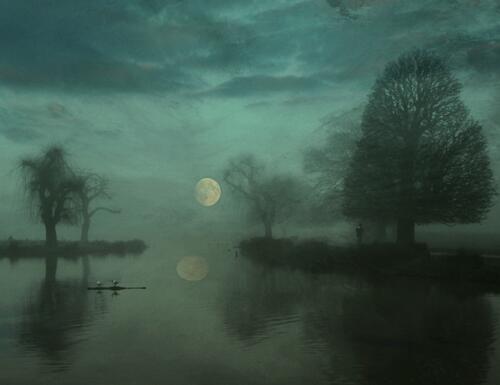 Misty Moonlit Waters Art Print