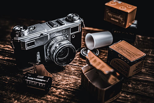 Vintage Camera and Film Art Print by Noriiida