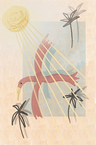 Tropical Flamingo Sun Art Print