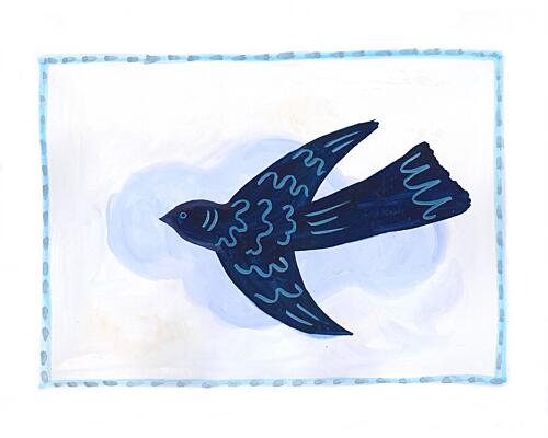 Blue Patterned Bird Art Print
