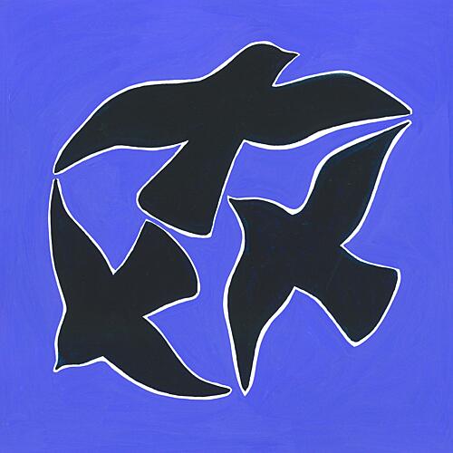 Black Birds on Blue Art Print