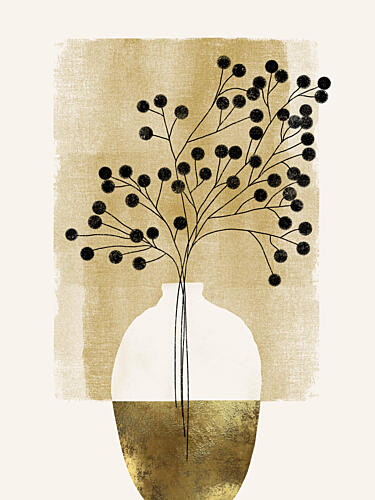 Black Berries Gold Vase Art Print
