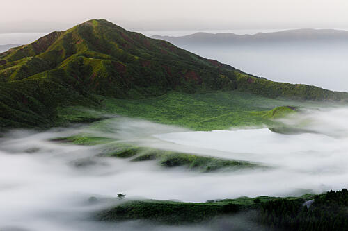 Misty Green Mountains Art Print by Takuya Onitsuka