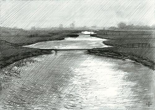 Quiet River Landscape Sketch Art Print