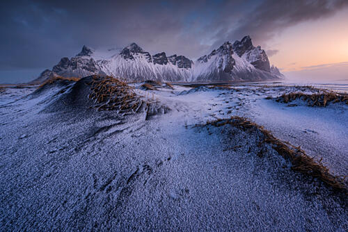 Snowy Mountain Coastline Art Print