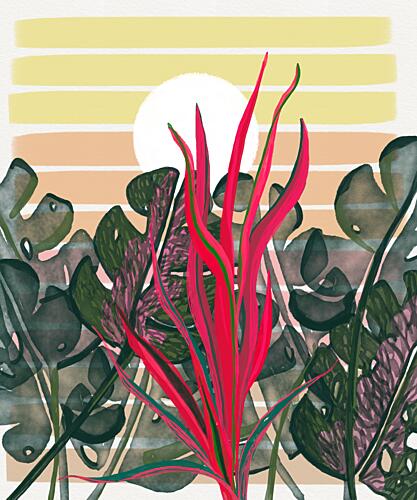 Jungle Red Plant Sunset Art Print