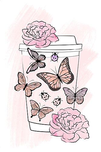 Pink Butterfly Coffee Cup Art Print
