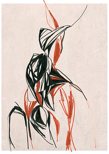 Dynamic Red Black Form Art Print by Jenja Braun