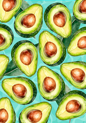 Vibrant Floating Avocados Art Print