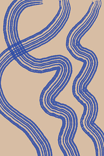 Blue Minimal Line Art Print by The Miuus Studio