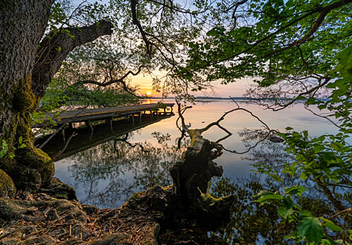 Lakeside Sunset Pier Art Print