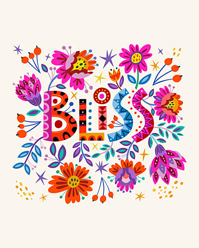 Blissful Folk Art Flowers Art Print