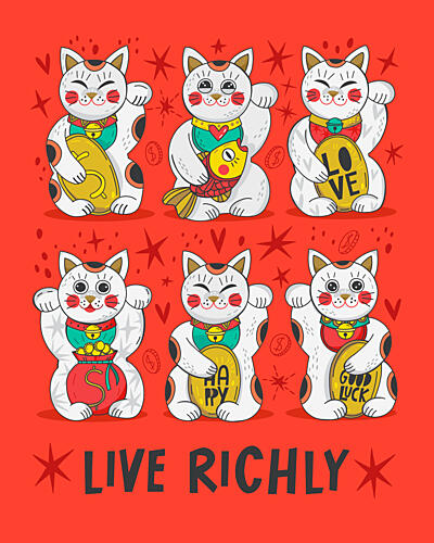 Lucky Maneki Neko Cats Art Print by Marusha Belle