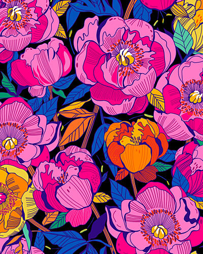 Vibrant Peony Pattern Art Print by Marusha Belle