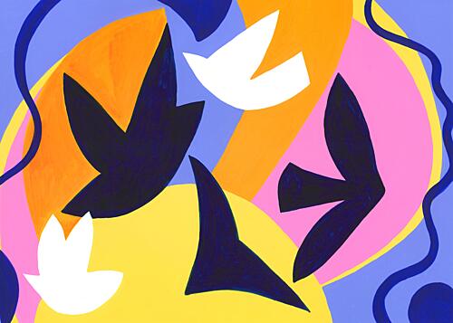 Abstract Blue and White Birds Art Print by Isabelle Brent