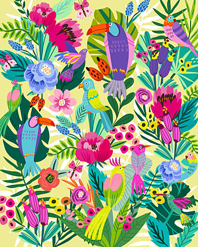 Colorful Jungle Birds Art Print by Marusha Belle