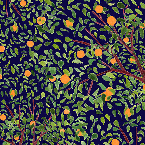 Lush Orange Grove Blue Art Print