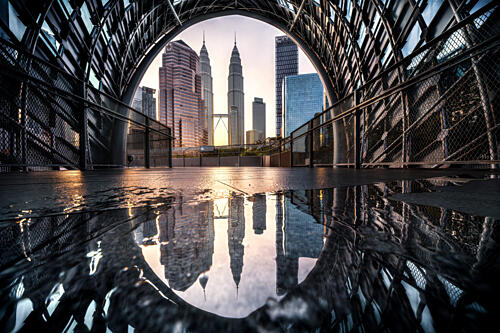 Urban Towers Arch Reflection Art Print by Jo Gen