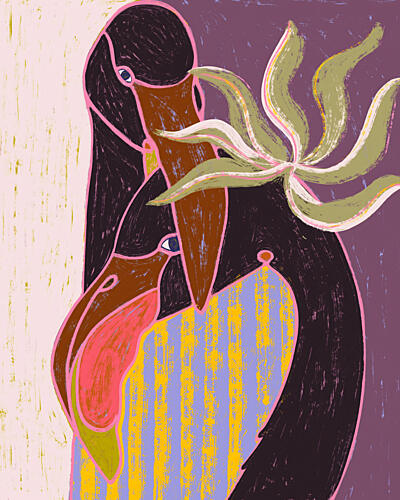 Flamingo Harp Duet Art Print