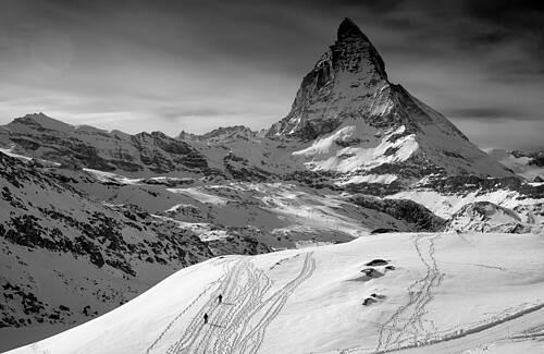 Black White Matterhorn Skiing Art Print