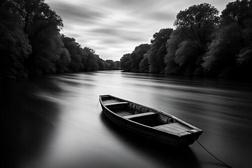 Solitary River Boat Art Print