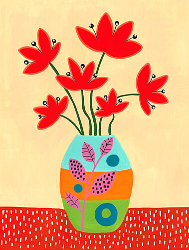 Whimsical Flowers Vase Art Print