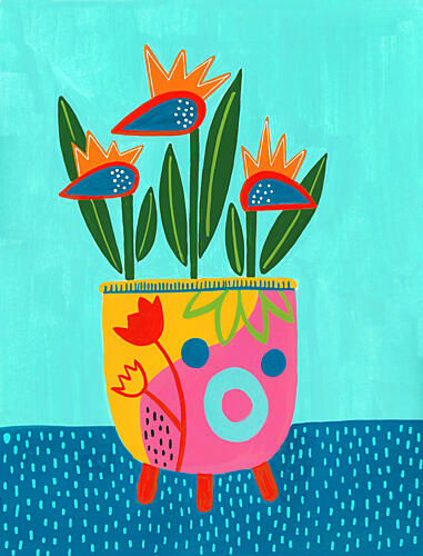 Whimsical Potted Flowers Art Print