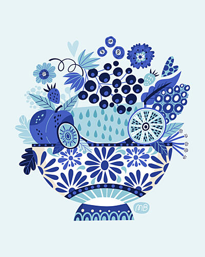 Blue Botanical Still Life Art Print by Marusha Belle