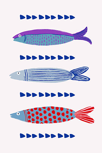 Playful Patterned Sardines Art Print