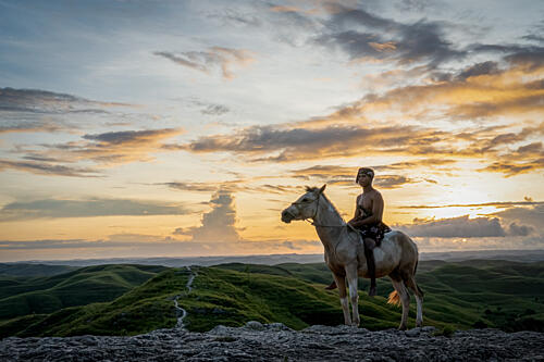Lone Rider Sunset Hills Art Print