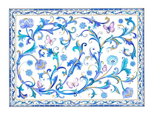 Blue Pattern and Butterflies Art Print