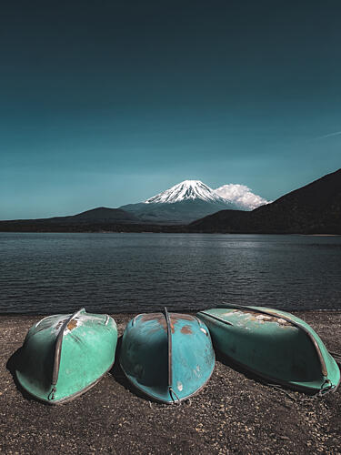 Mount Fuji Lakeside Boats Art Print
