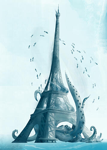 Eiffel Tower Underwater Fantasy Art Print