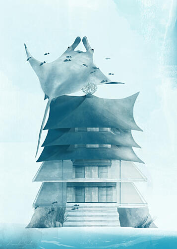 Flying Manta Temple Art Print