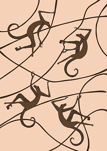 Playful Swinging Monkeys Art Print
