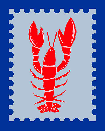 Red Lobster Stamp Art Print by Giovanna Juliao