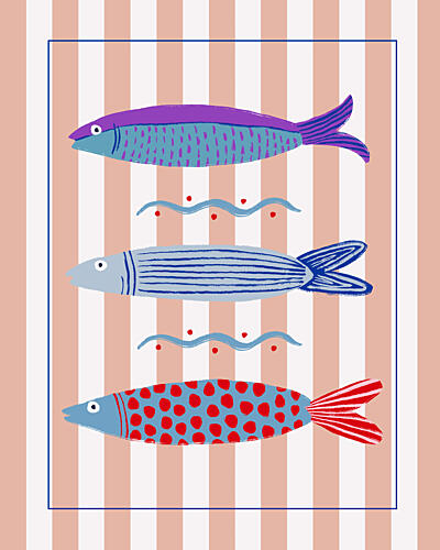 Three Colorful Sardines Art Print by Giovanna Juliao