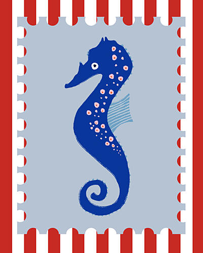 Blue Seahorse Stamp Art Print by Giovanna Juliao