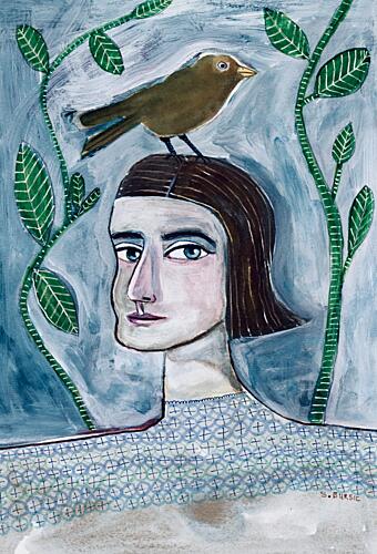 Serene Woman with Bird Art Print